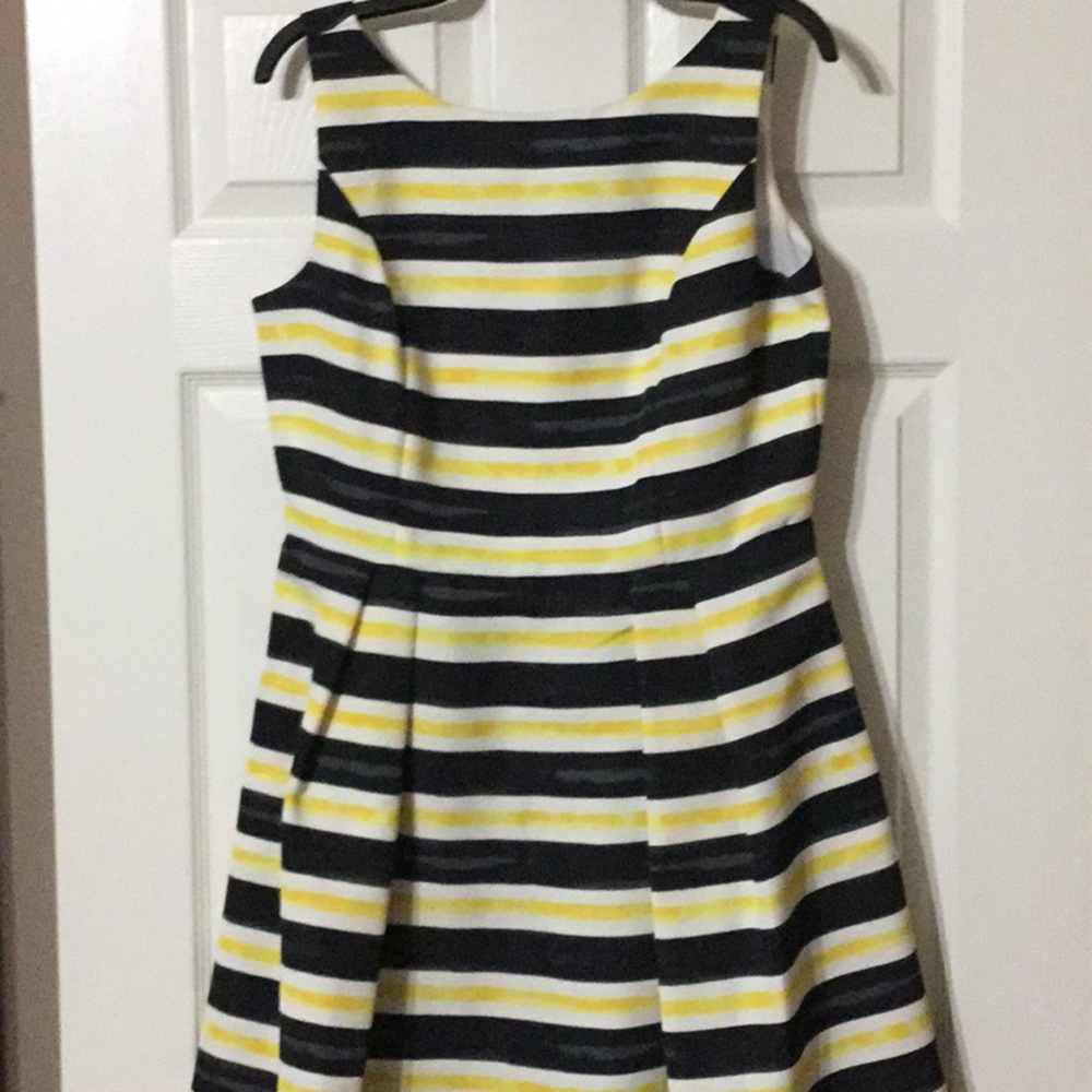 Black, yellow and white brushed stripe dress